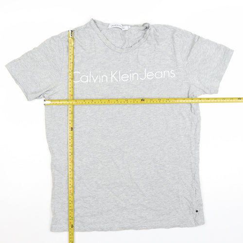 Calvin Klein Jeans Mens Grey Cotton Crew Neck Logo T-Shirt Size M