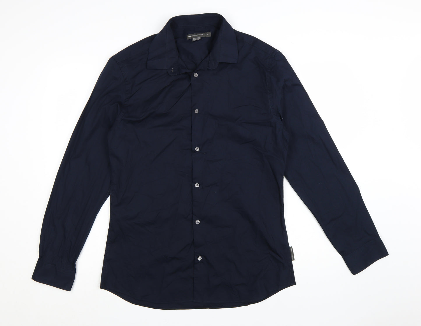 French Connection Men's Navy Long Sleeve Classic Cotton Blend Button-Up Shirt Size L