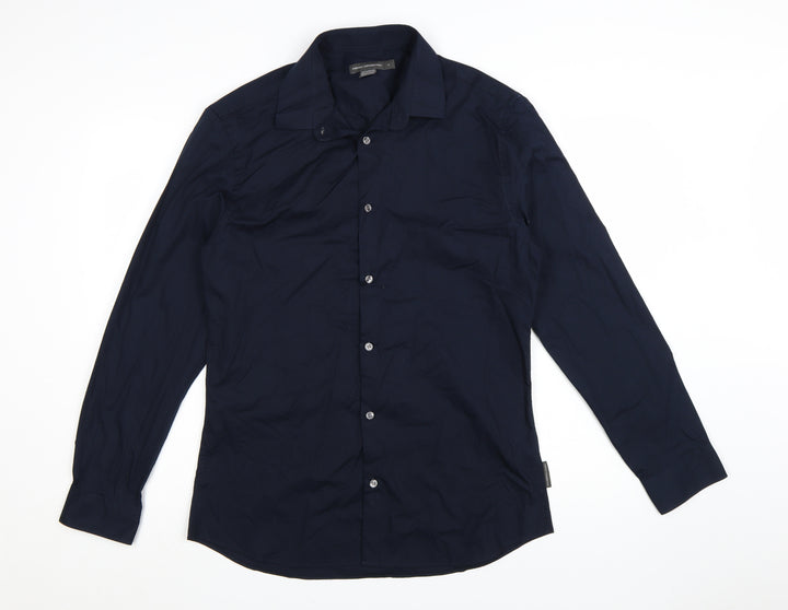 French Connection Men's Navy Long Sleeve Classic Cotton Blend Button-Up Shirt Size L