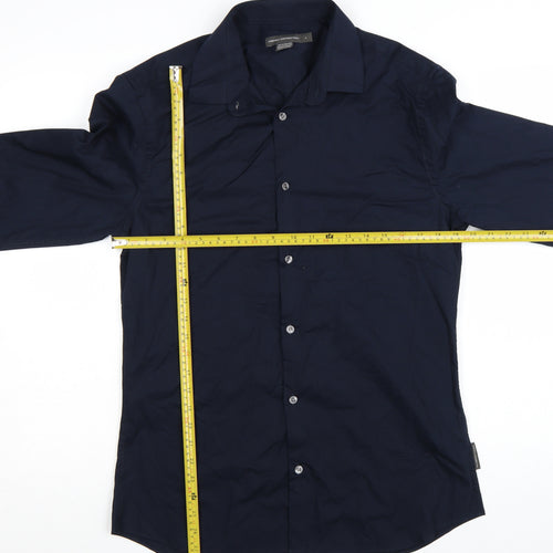 French Connection Men's Navy Long Sleeve Classic Cotton Blend Button-Up Shirt Size L