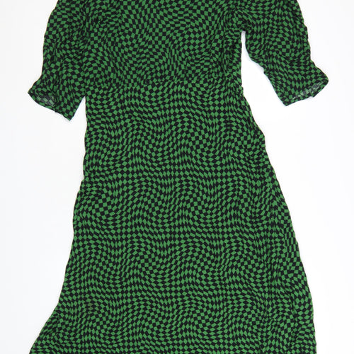 Marks and Spencer Women's Green Geometric Midi A-Line Dress Size 16