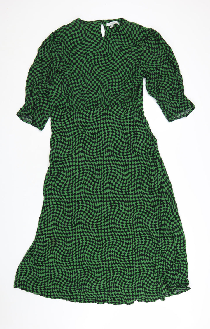 Marks and Spencer Women's Green Geometric Midi A-Line Dress Size 16