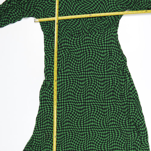 Marks and Spencer Women's Green Geometric Midi A-Line Dress Size 16