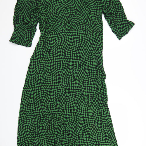 Marks and Spencer Women's Green Geometric Midi A-Line Dress Size 16