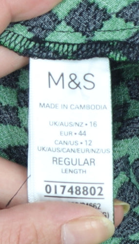 Marks and Spencer Women's Green Geometric Midi A-Line Dress Size 16