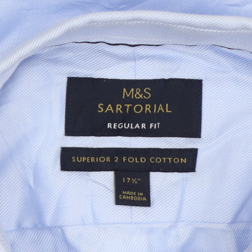 Marks and Spencer Mens Blue Regular Fit Cotton Dress Shirt 17.5in