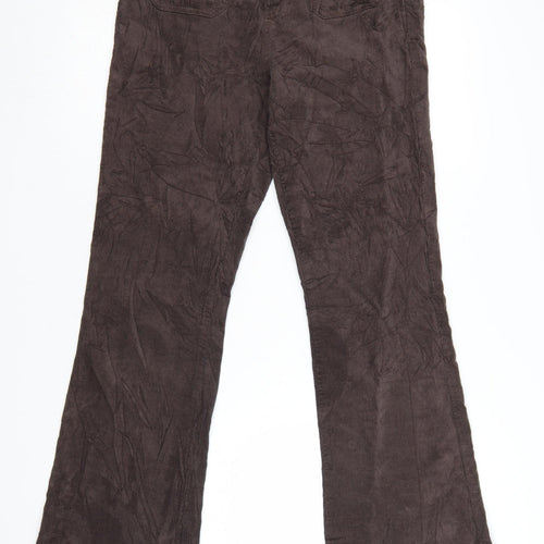 Marks and Spencer Women Brown Corduroy Flared Trousers Size 12 Long
