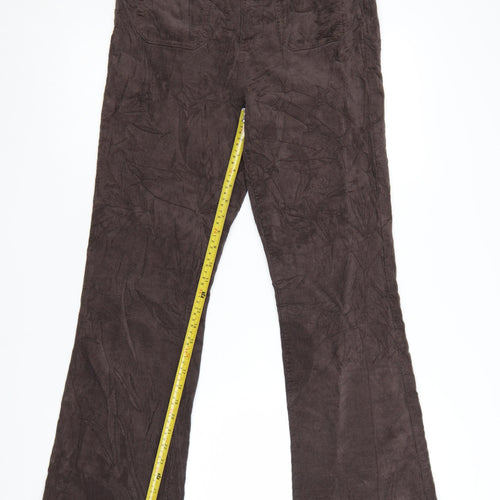 Marks and Spencer Women Brown Corduroy Flared Trousers Size 12 Long