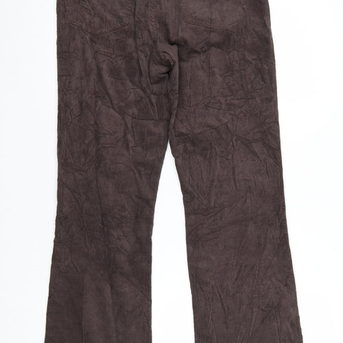 Marks and Spencer Women Brown Corduroy Flared Trousers Size 12 Long