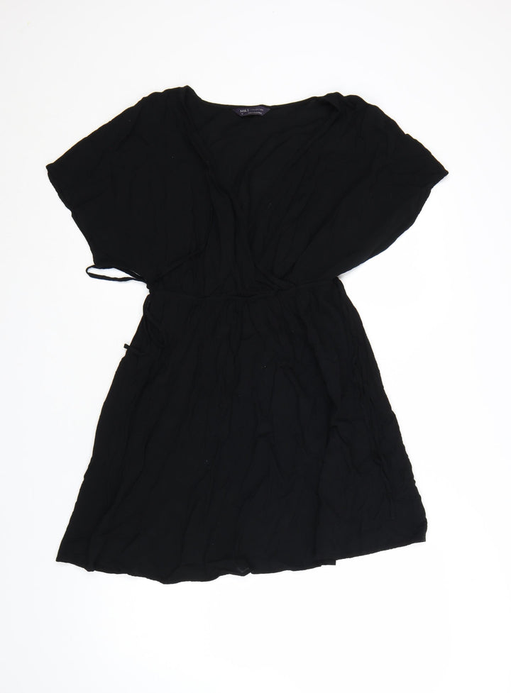 Marks and Spencer Women’s Black Viscose Short Sleeve Wrap Dress Size 10