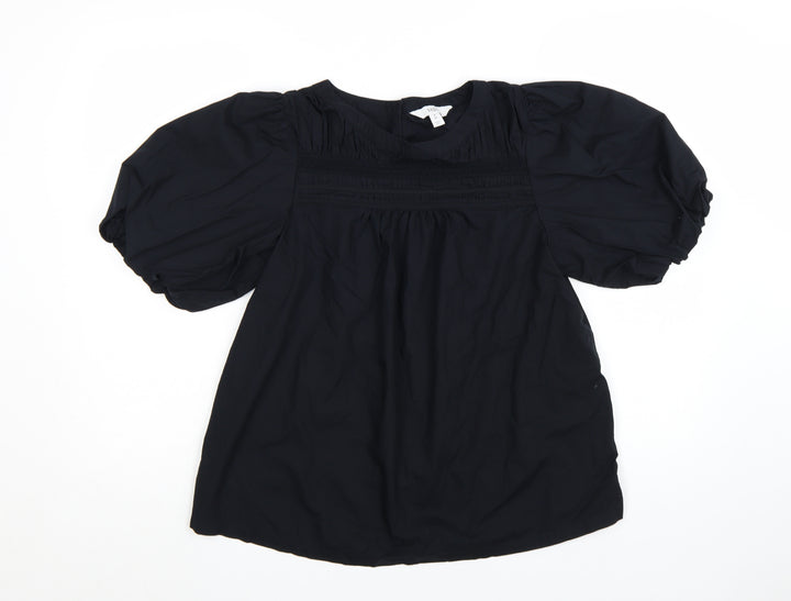 Marks and Spencer Women's Black Size 8 Puff Sleeve Tunic Blouse