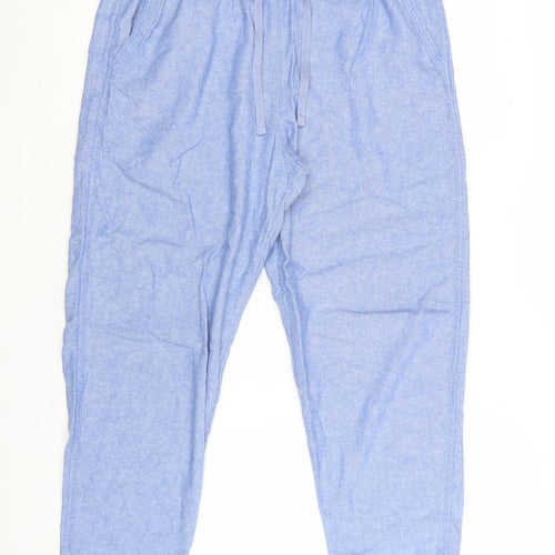 Marks and Spencer Women's Blue Linen Blend Cropped Tapered Trousers Size 14