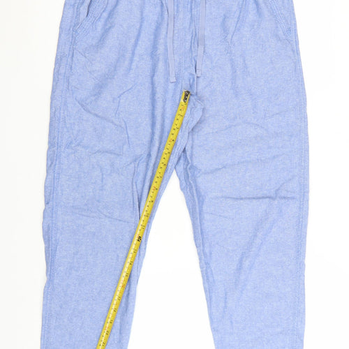 Marks and Spencer Women's Blue Linen Blend Cropped Tapered Trousers Size 14