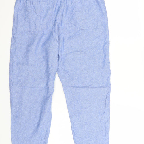 Marks and Spencer Women's Blue Linen Blend Cropped Tapered Trousers Size 14