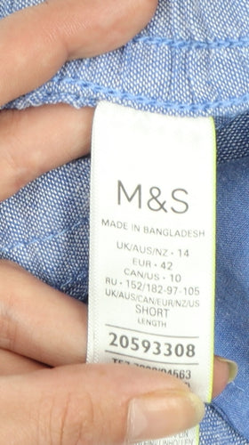 Marks and Spencer Women's Blue Linen Blend Cropped Tapered Trousers Size 14