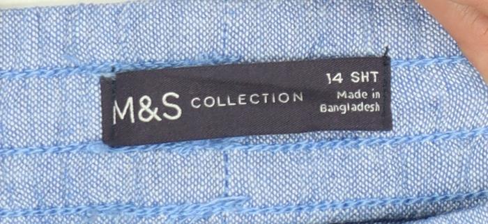 Marks and Spencer Women's Blue Linen Blend Cropped Tapered Trousers Size 14