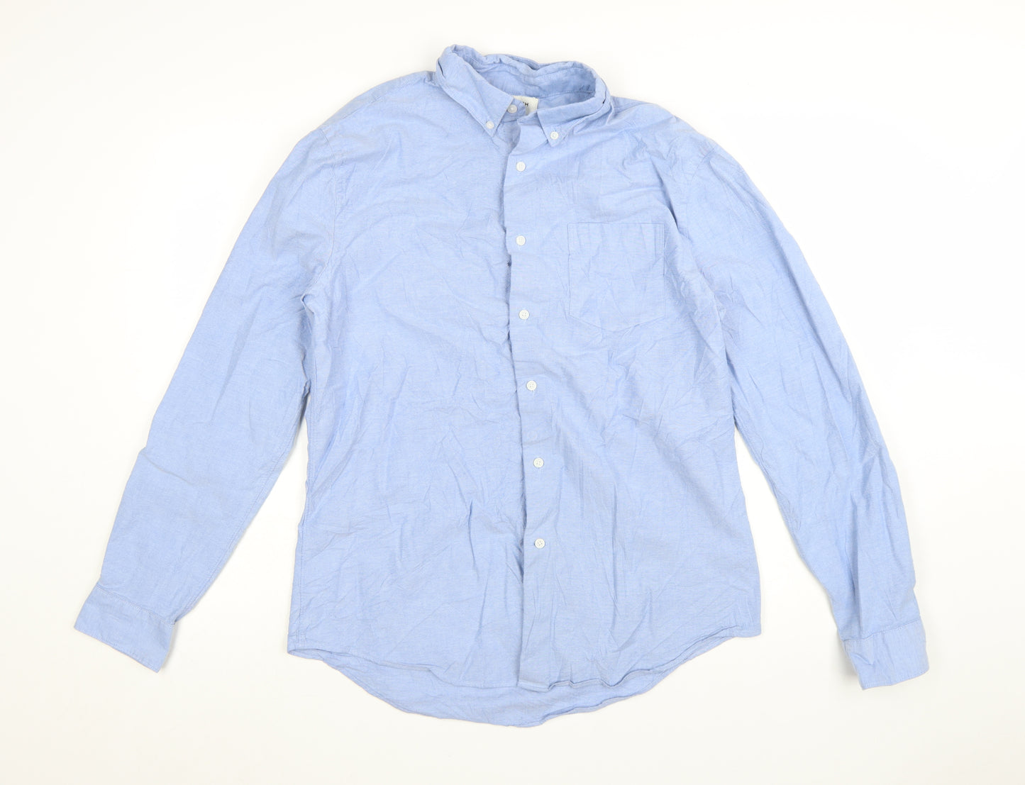 Marks and Spencer Autograph Men's Blue Slim Fit Long Sleeve Button-Up Shirt Size L