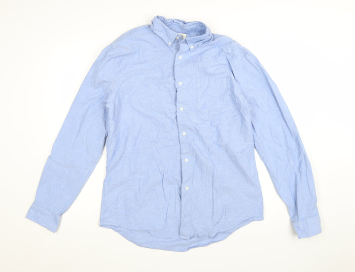 Marks and Spencer Autograph Men's Blue Slim Fit Long Sleeve Button-Up Shirt Size L