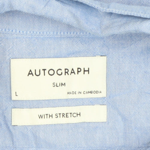 Marks and Spencer Autograph Men's Blue Slim Fit Long Sleeve Button-Up Shirt Size L