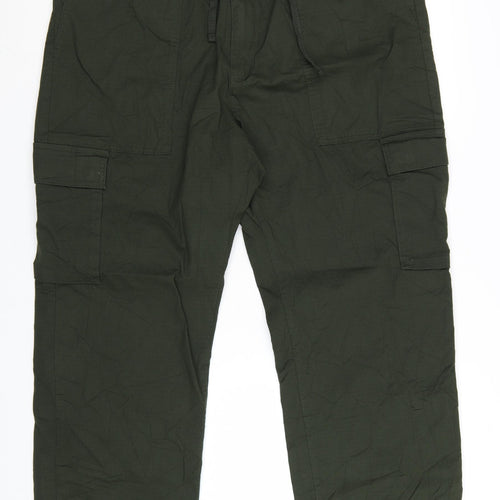 Marks and Spencer Men's Green Cargo Trousers XL Elastic Waist Cotton Blend