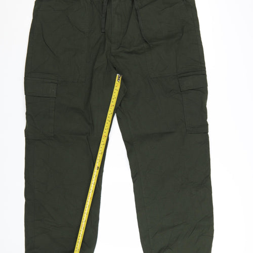 Marks and Spencer Men's Green Cargo Trousers XL Elastic Waist Cotton Blend