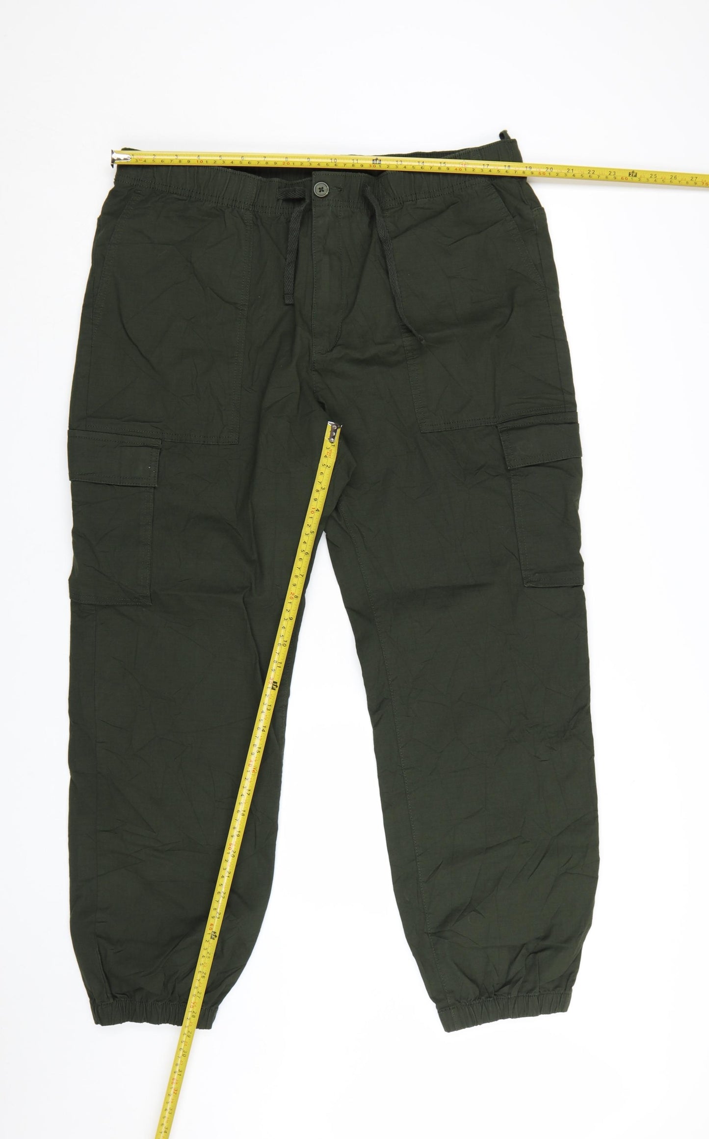 Marks and Spencer Men's Green Cargo Trousers XL Elastic Waist Cotton Blend