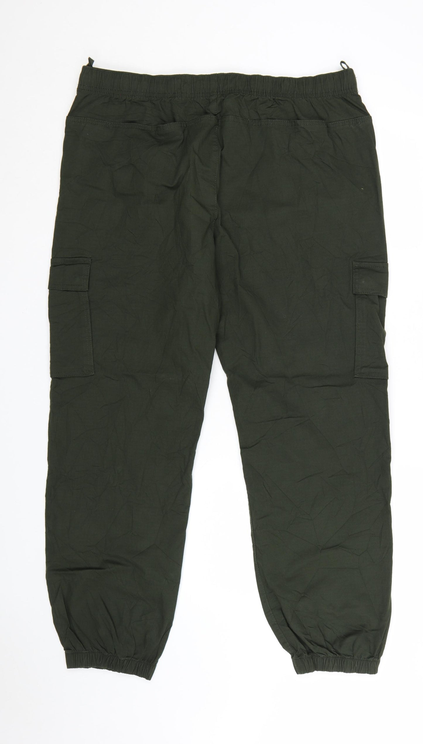 Marks and Spencer Men's Green Cargo Trousers XL Elastic Waist Cotton Blend