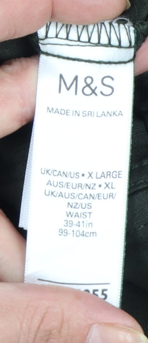Marks and Spencer Men's Green Cargo Trousers XL Elastic Waist Cotton Blend