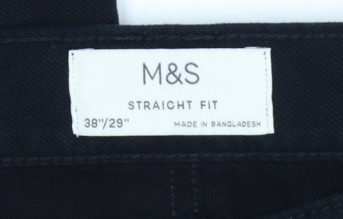 Marks and Spencer Men's Black 38x29 Straight Fit Stretch Jeans