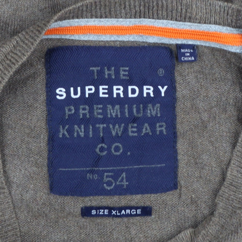 Superdry Men's Brown XL Crew Neck Premium Cotton Cashmere Jumper