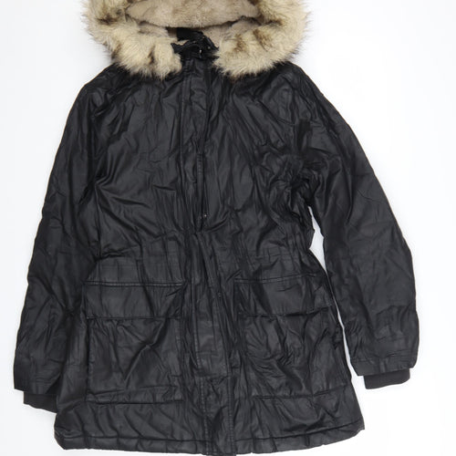 Marks and Spencer Women’s Black Faux Fur Hooded Parka Coat Size 14