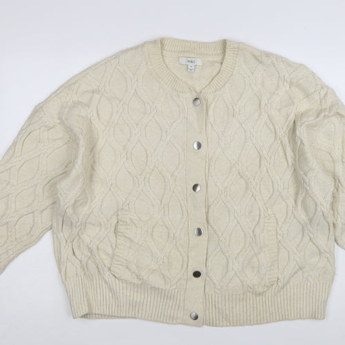 Marks and Spencer Women's Ivory Cable-Knit Wool Blend Cardigan XL