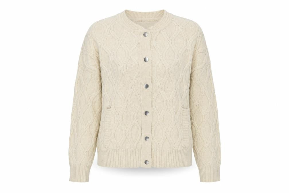 Front view of Marks & Spencer Women's Ivory Cable-Knit Wool Blend Cardigan XL