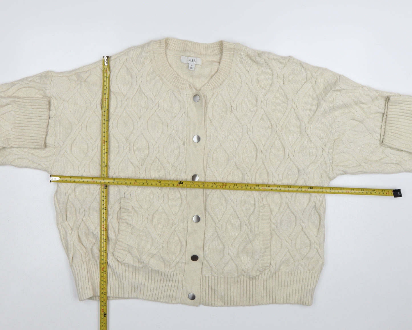 Marks and Spencer Women's Ivory Cable-Knit Wool Blend Cardigan XL
