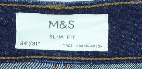 Marks and Spencer Men's Blue Slim Fit Jeans 34/31 Straight Denim