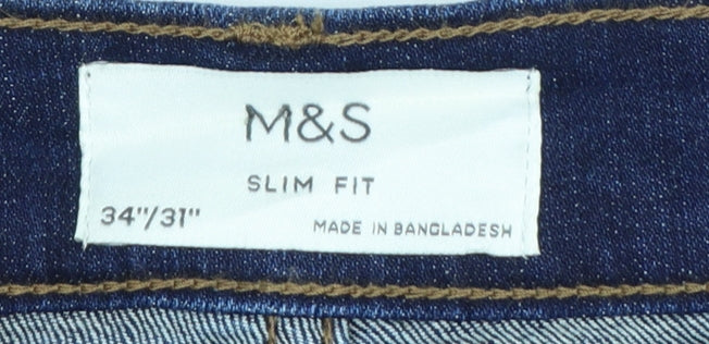 Marks and Spencer Men's Blue Slim Fit Jeans 34/31 Straight Denim