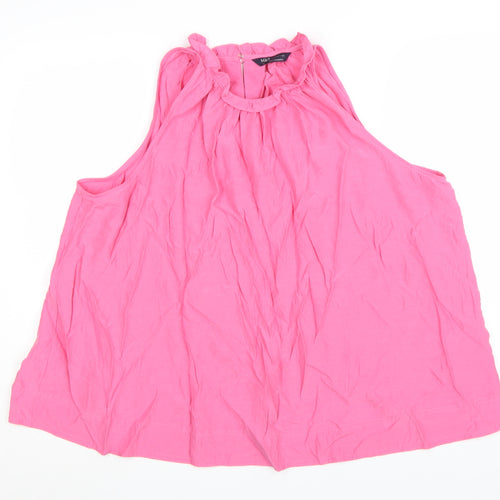 Marks and Spencer Women’s Pink Cotton Sleeveless Ruffle Blouse Size 20