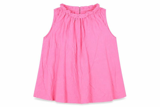 Front view of Marks & Spencer Women’s Pink Cotton Sleeveless Ruffle Blouse, size UK 20