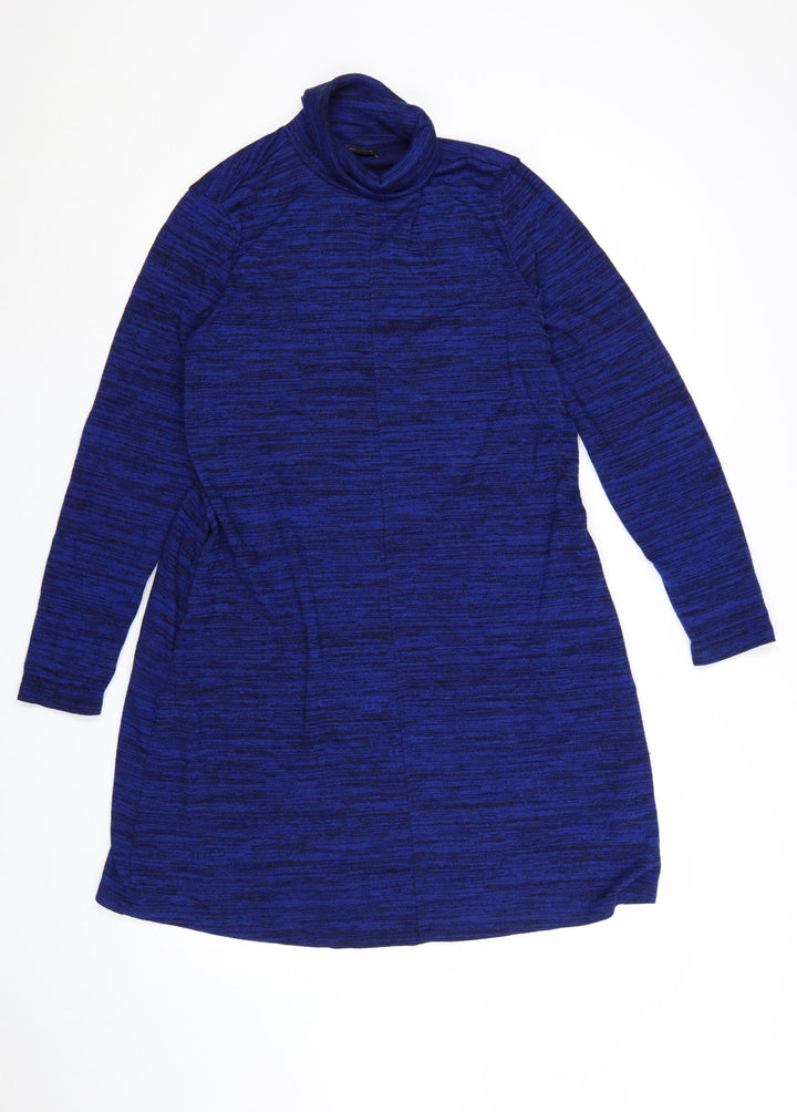 Marks and Spencer Women’s Blue Roll Neck Long Sleeve Knit Shift Dress Size 18