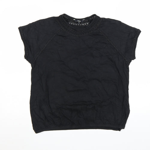 Next Womens Black Cotton Crochet Trim Short Sleeve T-Shirt Size 14