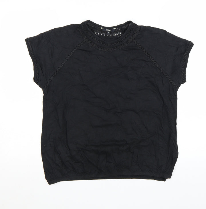Next Womens Black Cotton Crochet Trim Short Sleeve T-Shirt Size 14