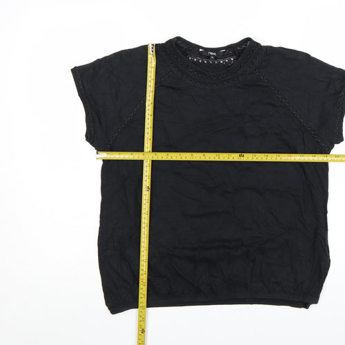 Next Womens Black Cotton Crochet Trim Short Sleeve T-Shirt Size 14
