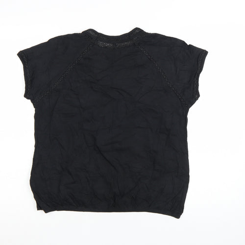 Next Womens Black Cotton Crochet Trim Short Sleeve T-Shirt Size 14
