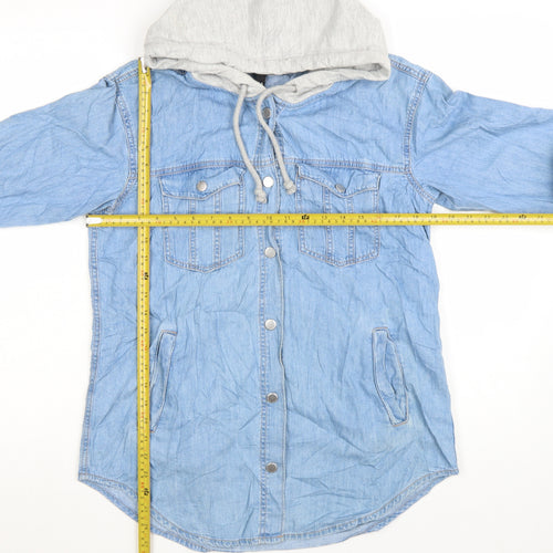 H&M Divided Womens Blue Denim Hooded Button-Up Shirt Size 8