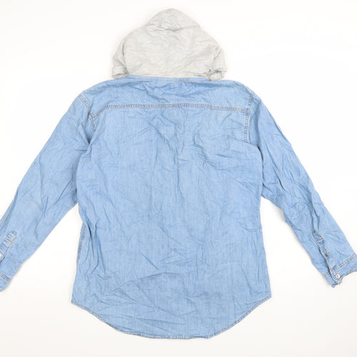 H&M Divided Womens Blue Denim Hooded Button-Up Shirt Size 8