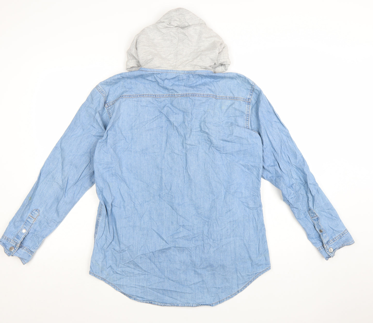 H&M Divided Womens Blue Denim Hooded Button-Up Shirt Size 8