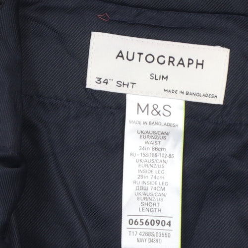 Marks and Spencer Autograph Men's Navy Slim Fit Trousers 34S