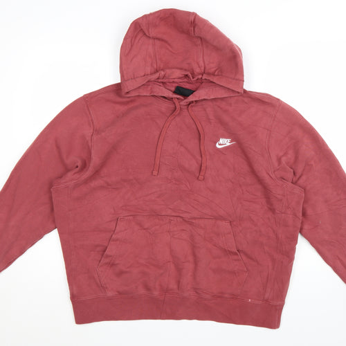 Nike Men's Red Pullover Hoodie Size L Logo Cotton Blend Sweatshirt