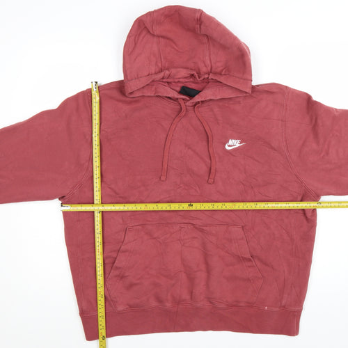 Nike Men's Red Pullover Hoodie Size L Logo Cotton Blend Sweatshirt