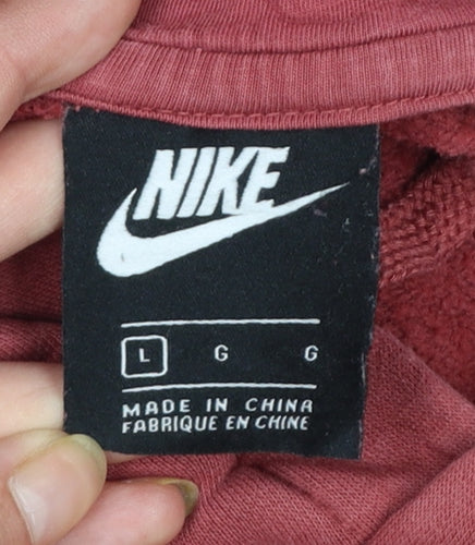 Nike Men's Red Pullover Hoodie Size L Logo Cotton Blend Sweatshirt